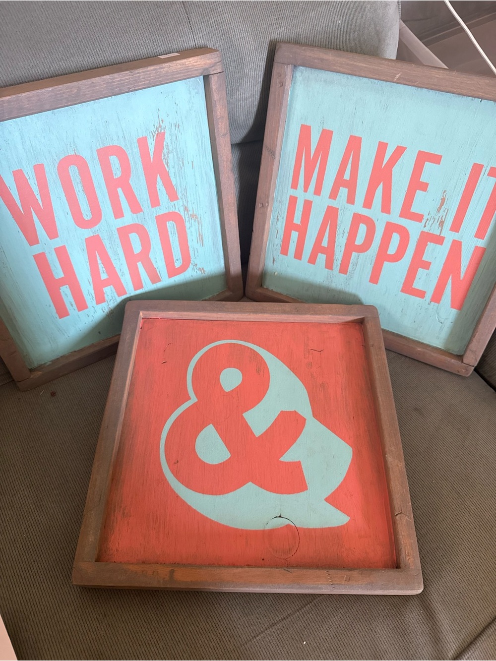 Motivational Wood Wall Art Set - Aqua & Coral 12”x 12”